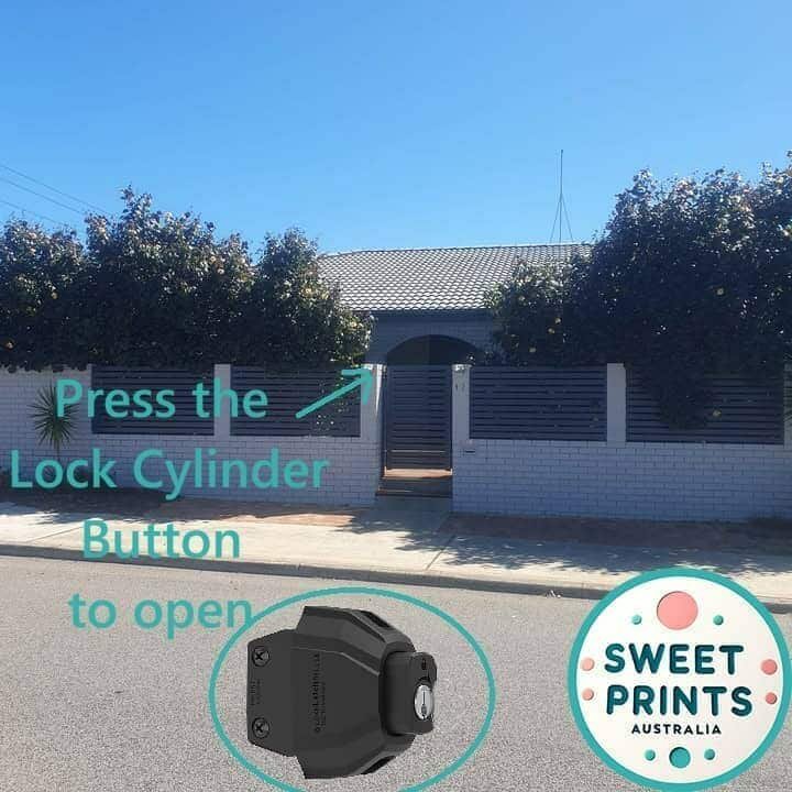 Sweet Prints Australia front gate and lock cylinder button