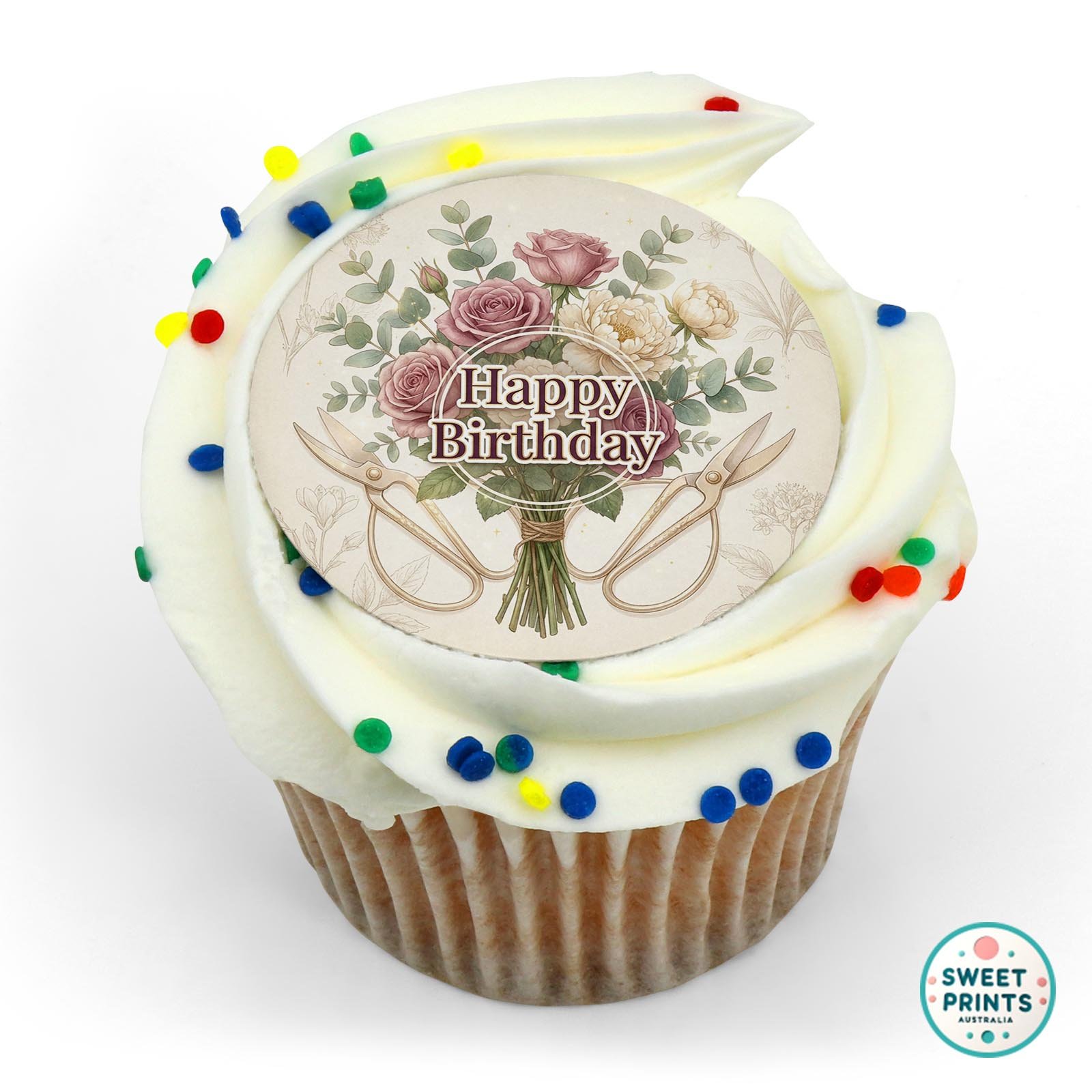 Gardening Flowers Shears Greeting 1 edible cake topper