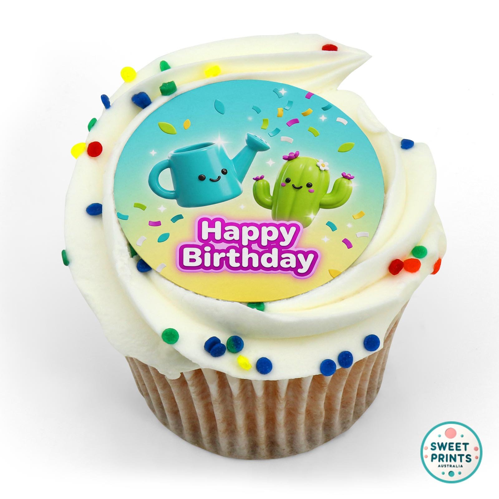 Gardening Wateringcan Cactus Text 1 edible cake topper