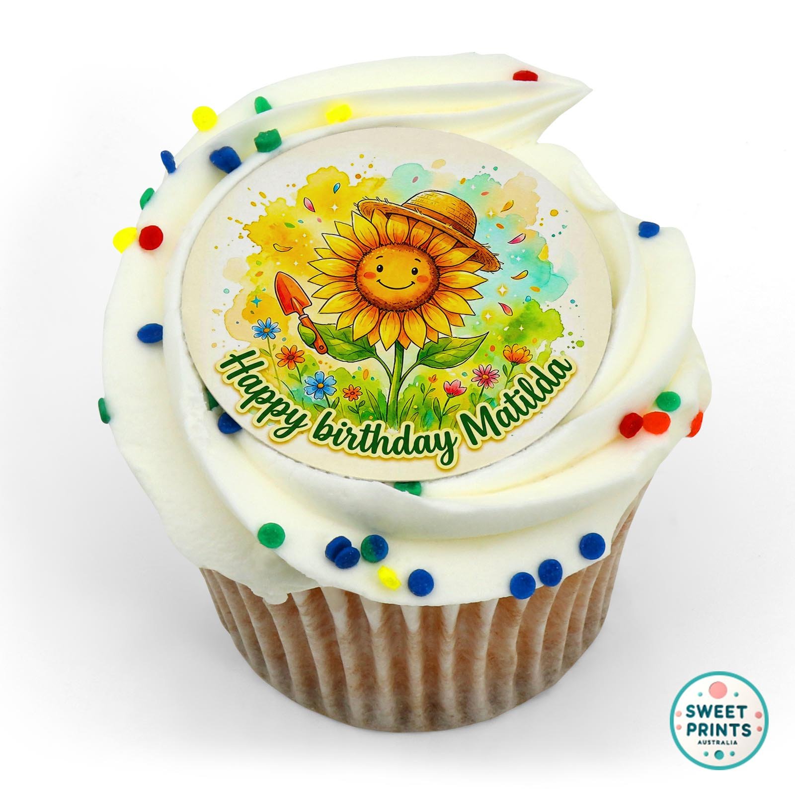 Gardening Sunflower Hat Trowel 1 O Custom 12 edible cake topper