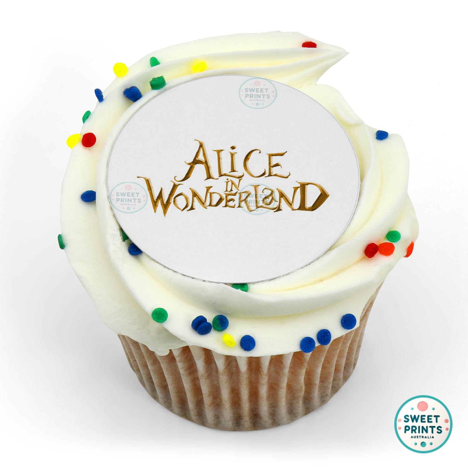 Alice In Wonderland Alice In Wonderland Gold Logo edible cake topper