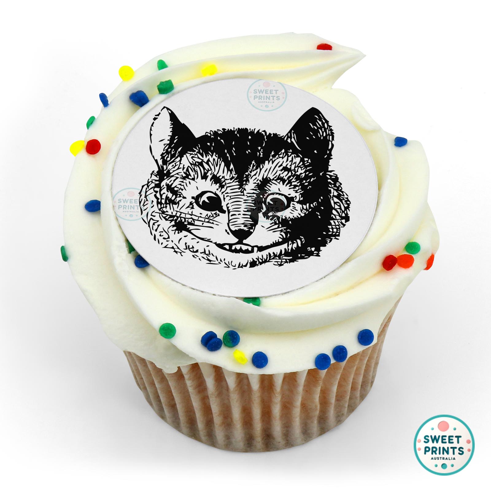 Alice In Wonderland Cheshire Cat Vintage Drawing edible cake topper