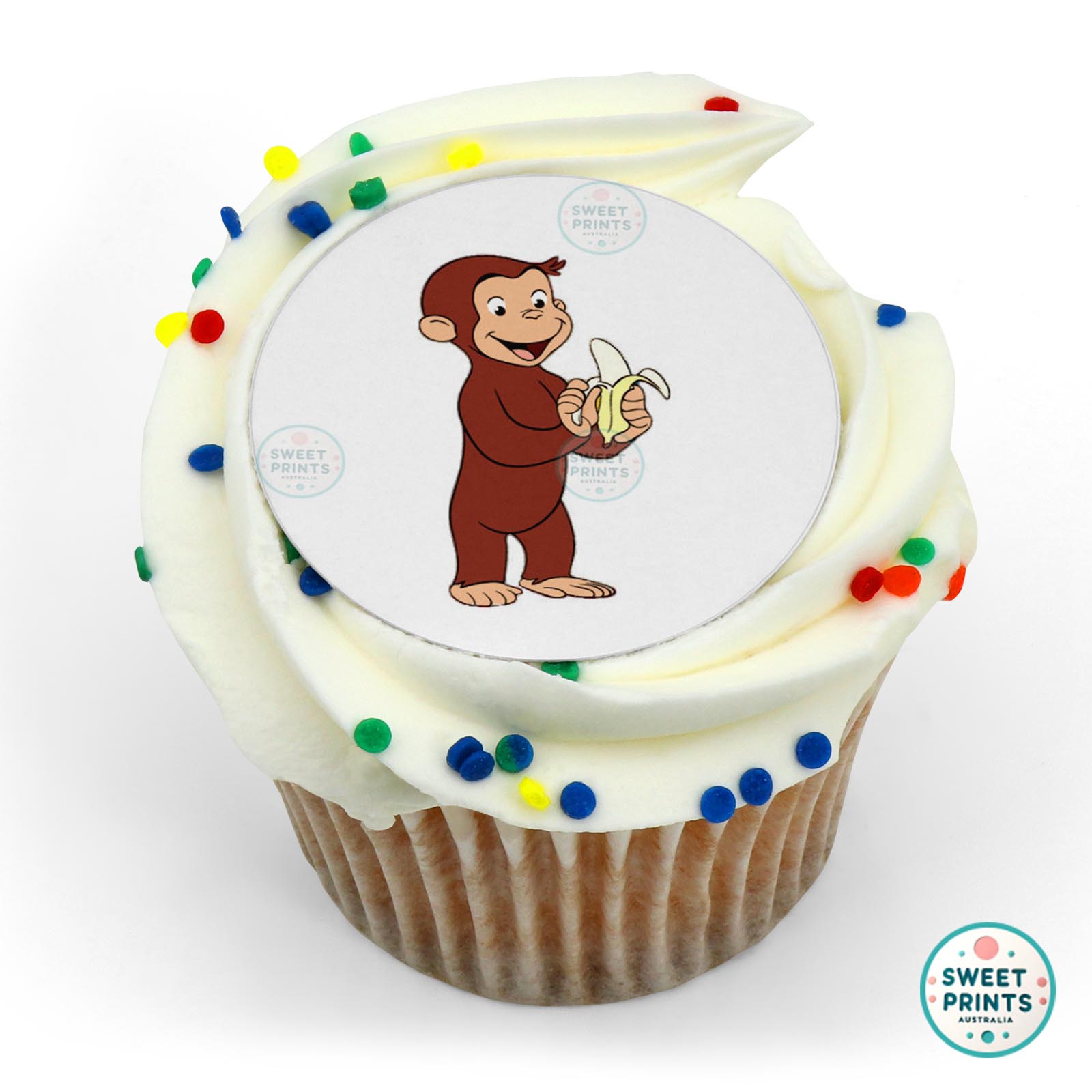 Curious George Eating A Banana edible cake topper