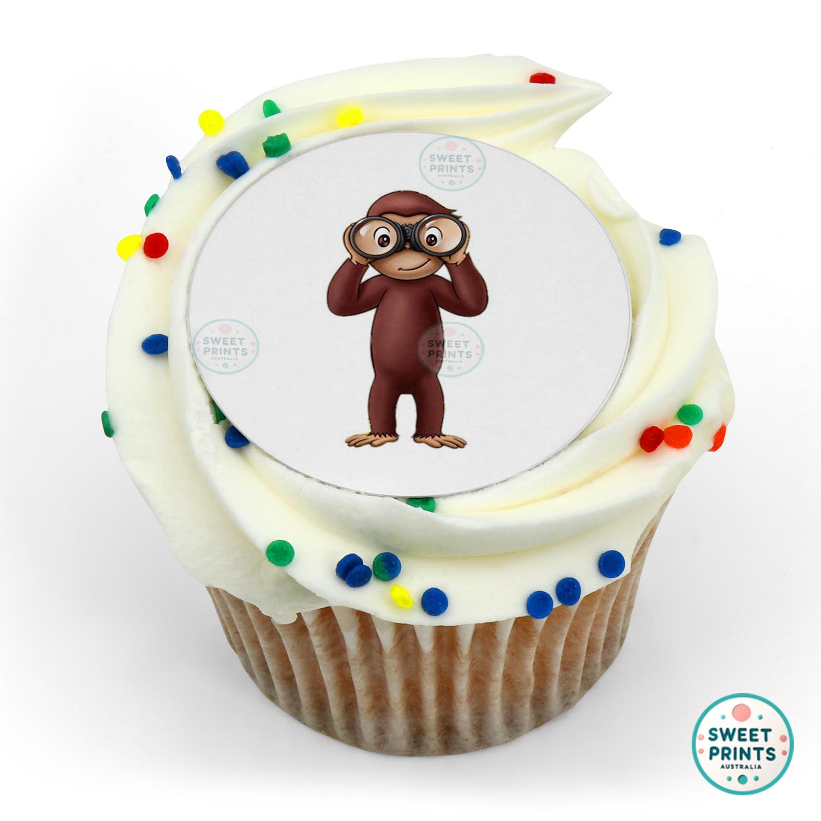 Curious George Holding Binoculars edible cake topper