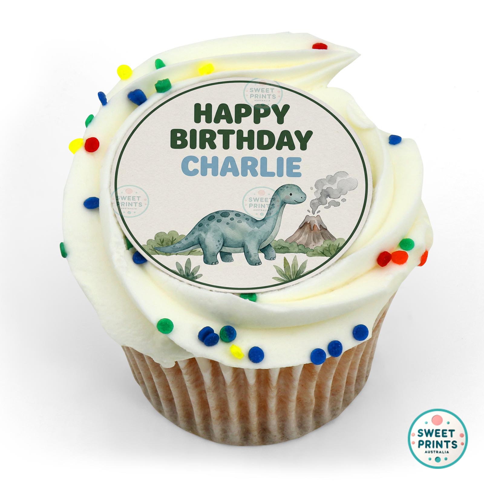 Dinosaur Happy Birthday Volcano edible cake topper