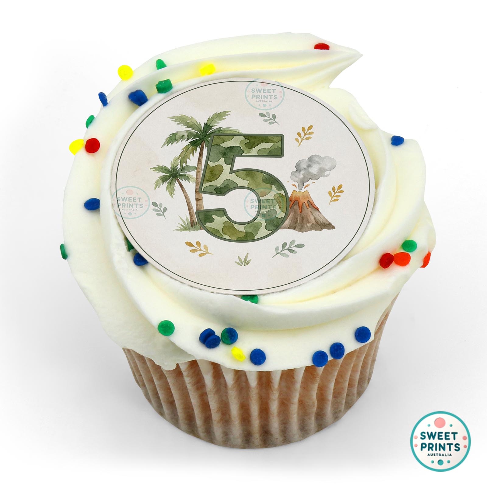 Dinosaur Number 5 Camo edible cake topper