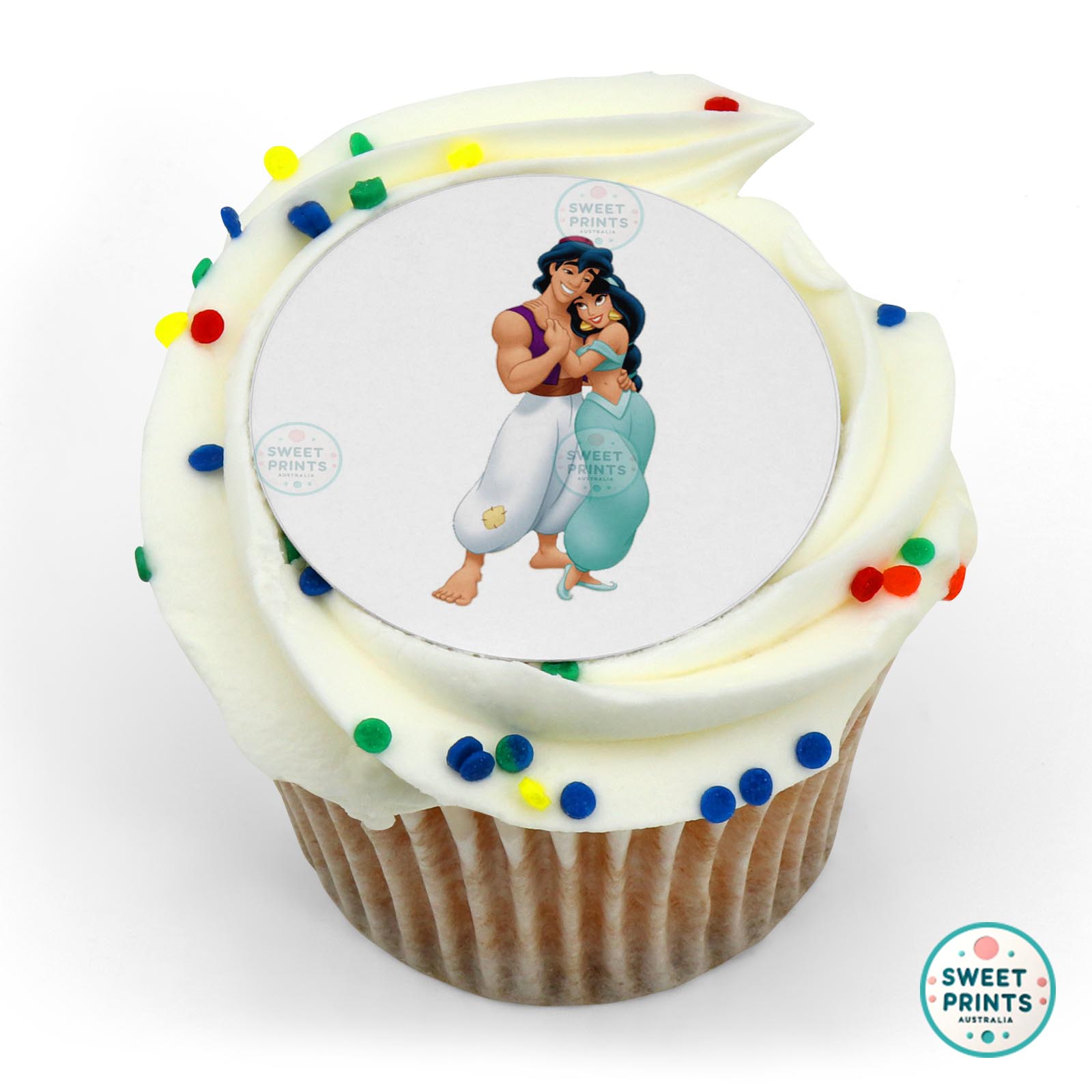 Disney Princess Aladdin Holding Jasmine edible cake topper