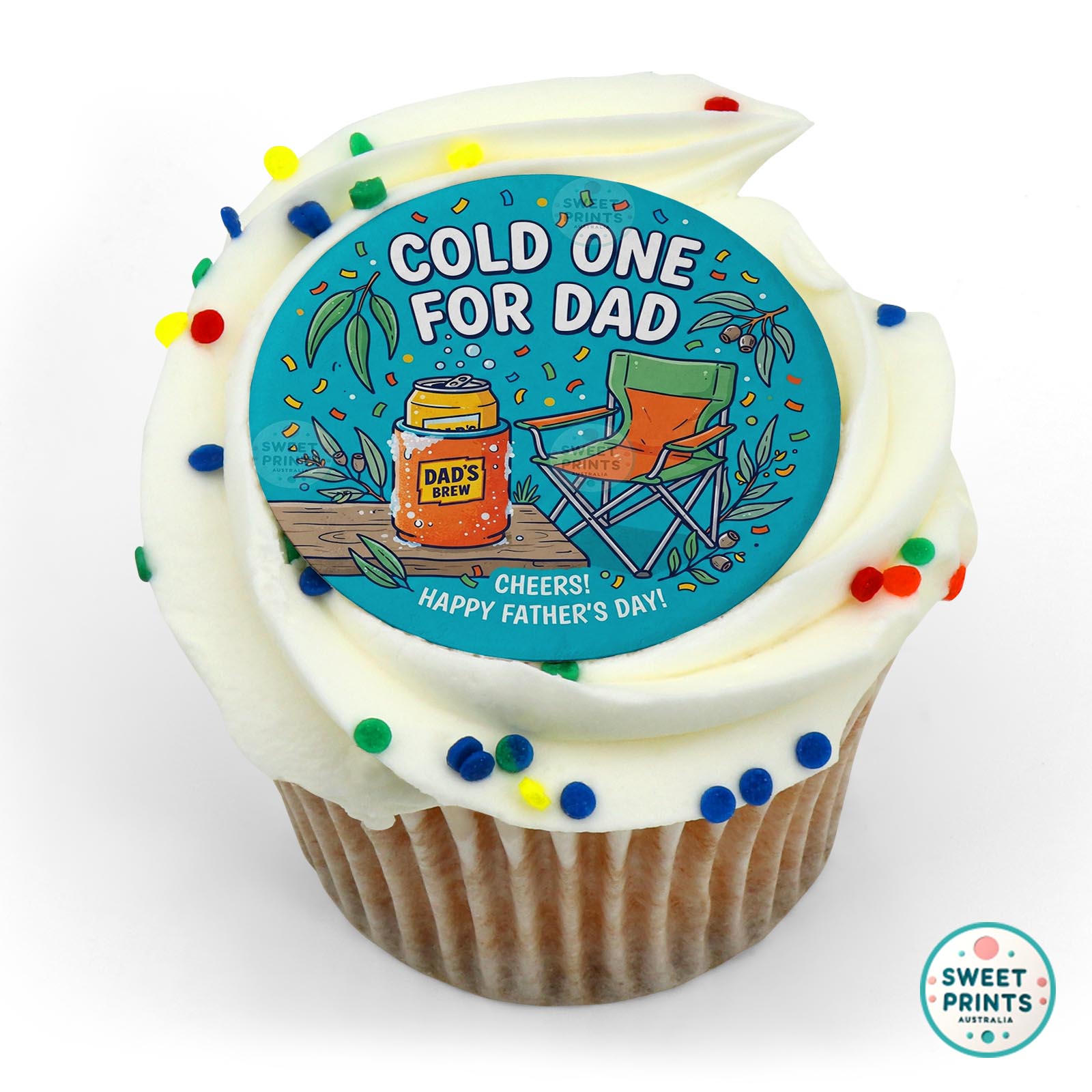 Fathers Day Beer Chair edible cake topper