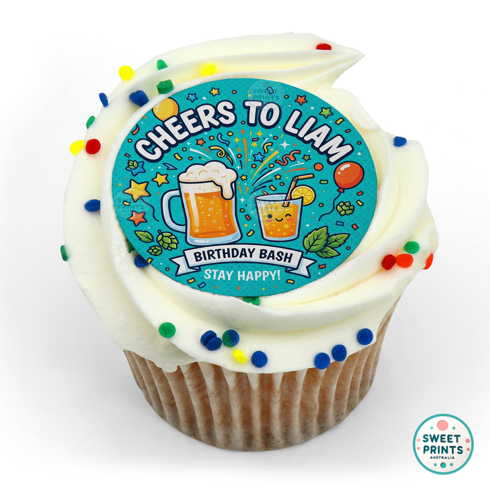 Fathers Day Beer Glass Text edible cake topper