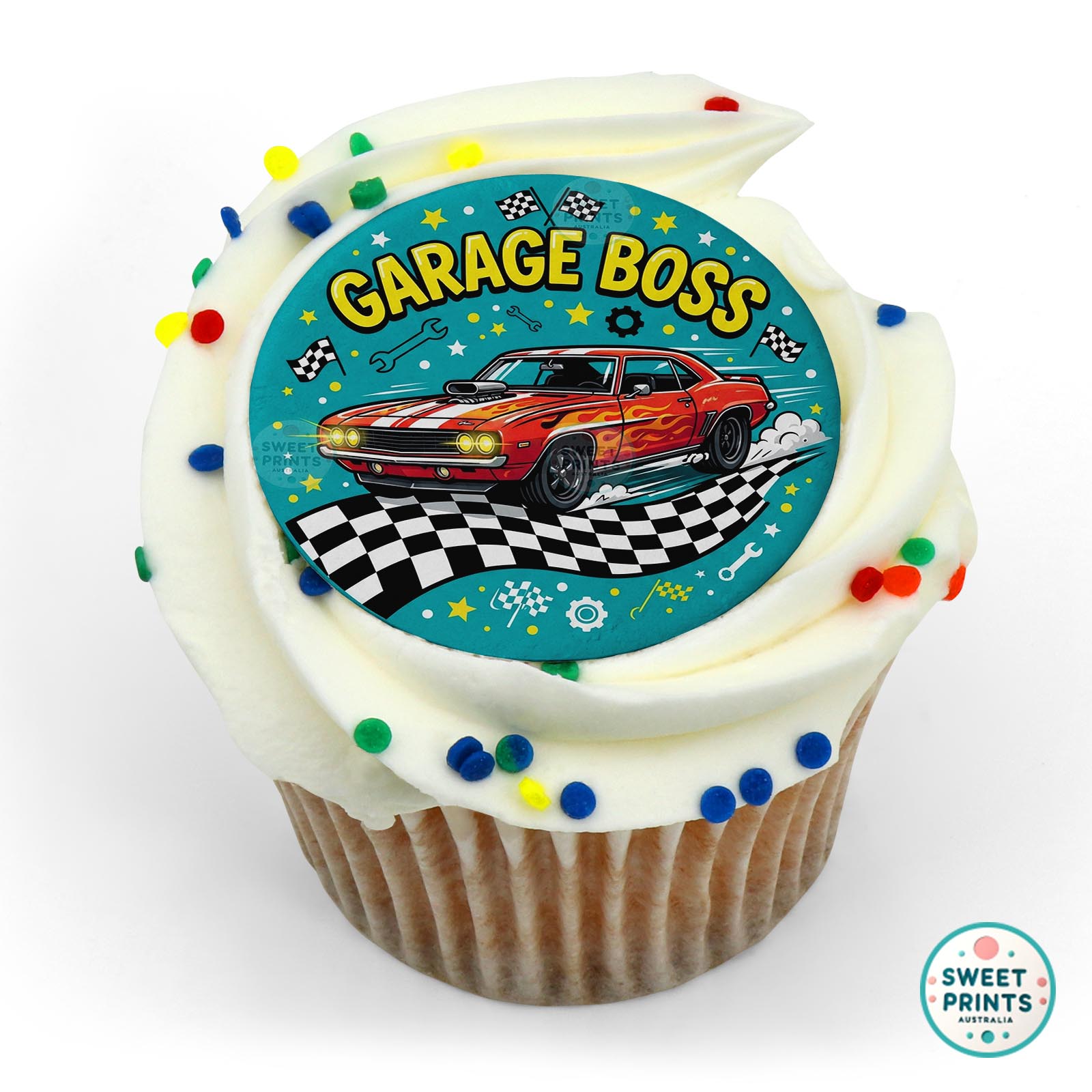 Fathers Day Car Text Flags edible cake topper