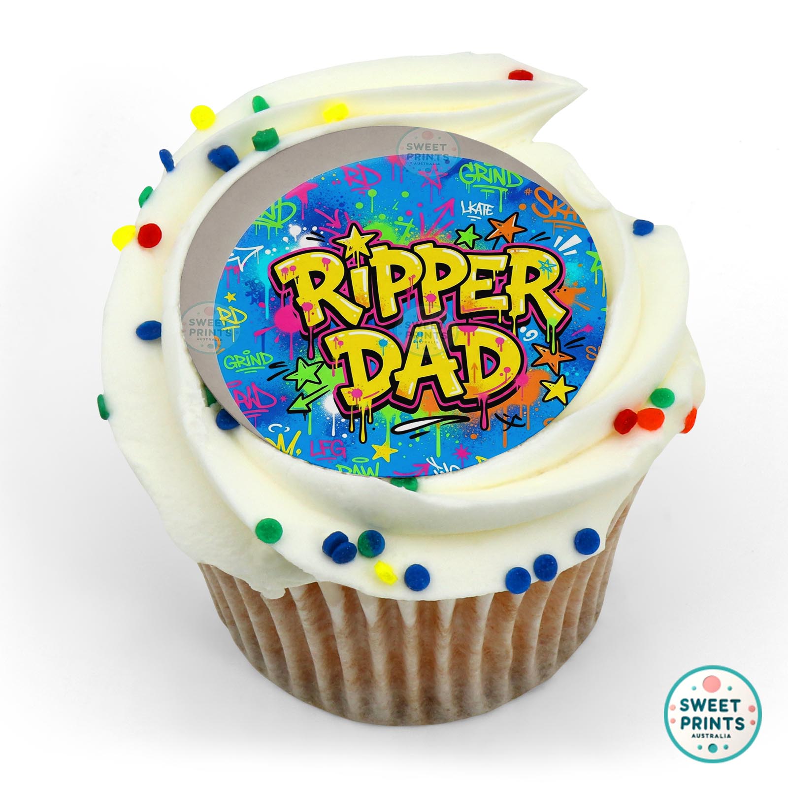 Fathers Day Graffiti Text Stars edible cake topper