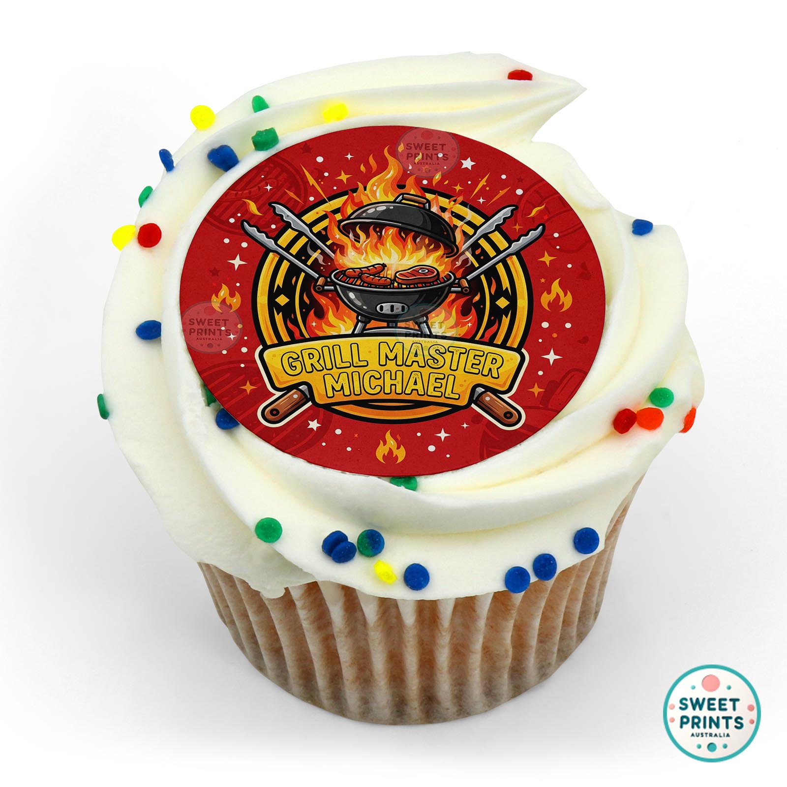 Fathers Day Grill Fire Tongs edible cake topper
