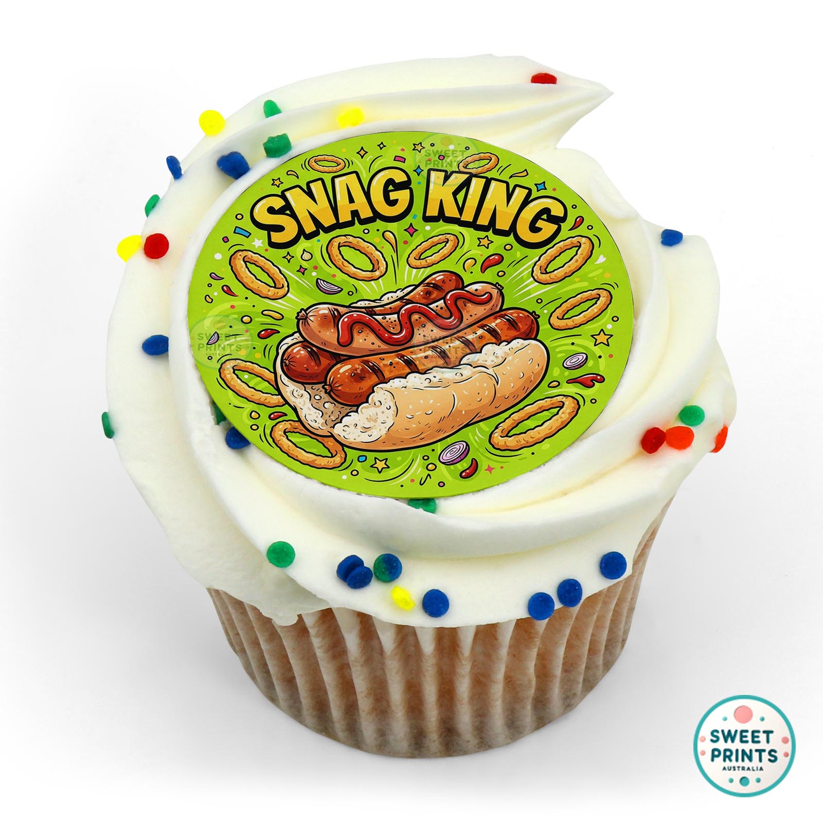 Fathers Day Hotdog Onionrings Text edible cake topper
