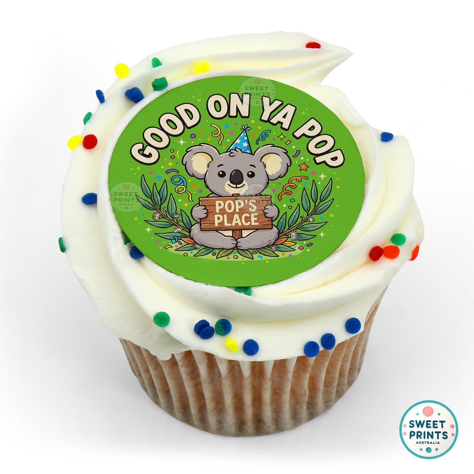 Fathers Day Koala Sign Hat edible cake topper