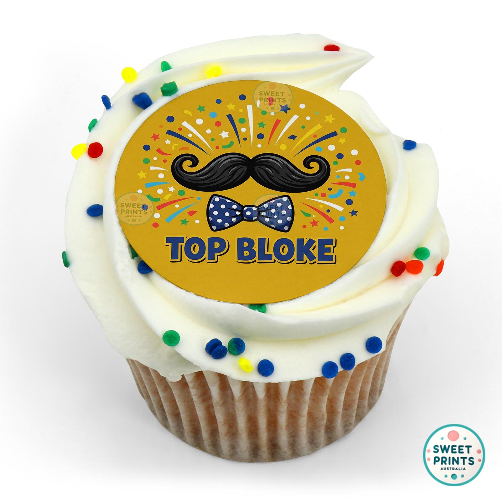 Fathers Day Mustache Bowtie Confetti edible cake topper