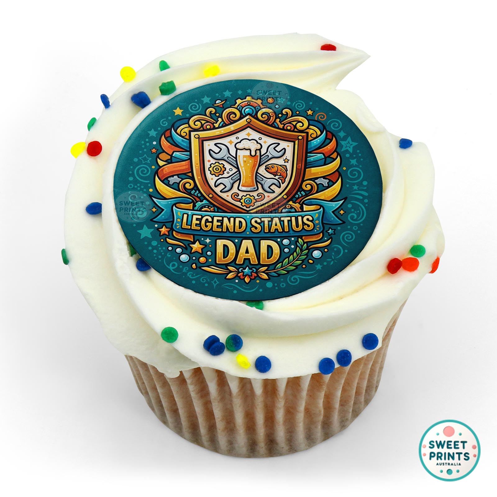 Fathers Day Shield Beer Wrenches edible cake topper