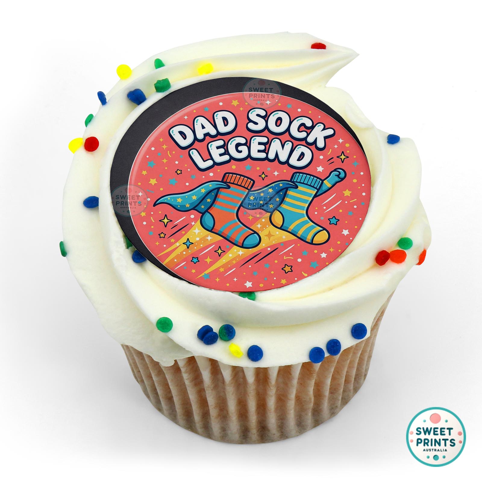 Fathers Day Socks Text Stars edible cake topper