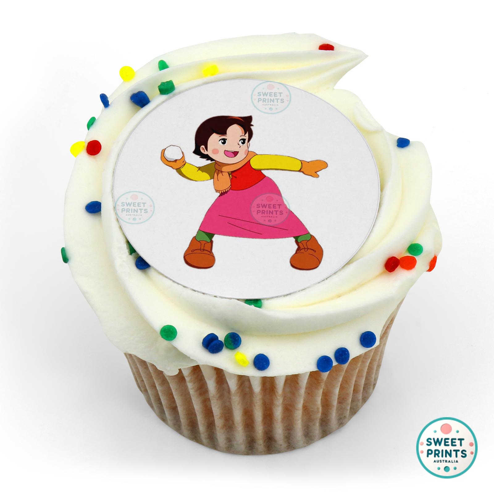 Heidi Throwing Snowball edible cake topper