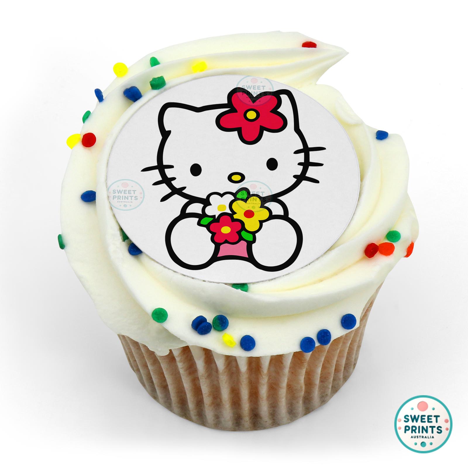Hello Kitty Sitting With Flowers edible cake topper