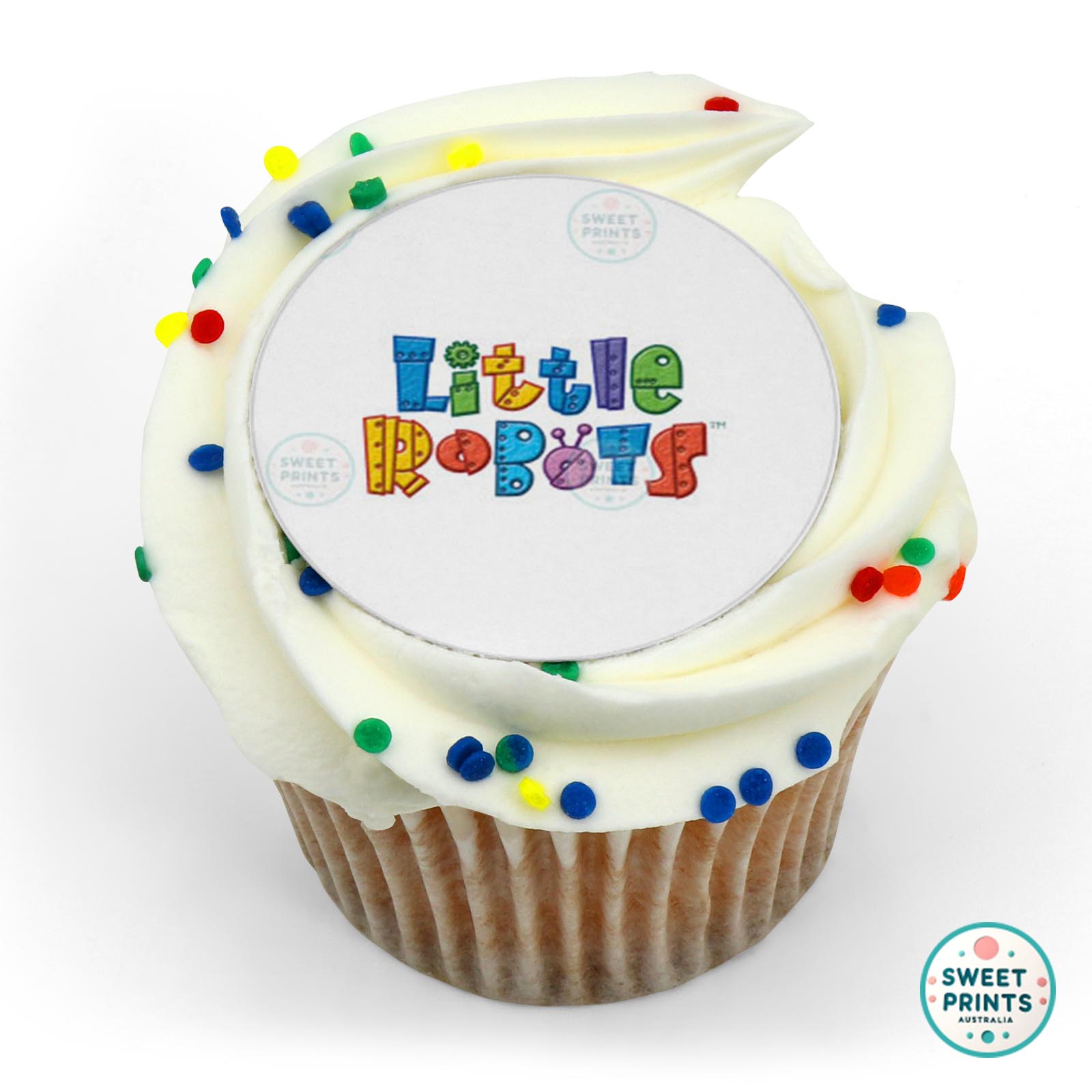 Little Robots Logo edible cake topper