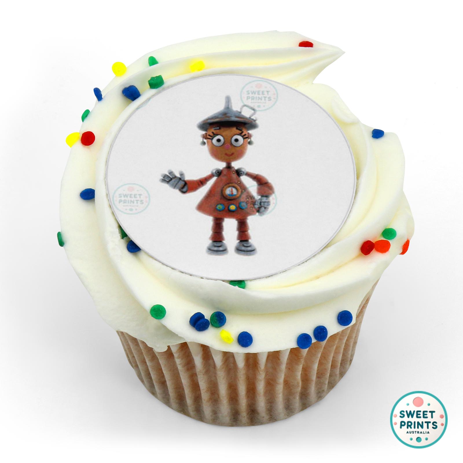 Little Robots Rusty Waving edible cake topper