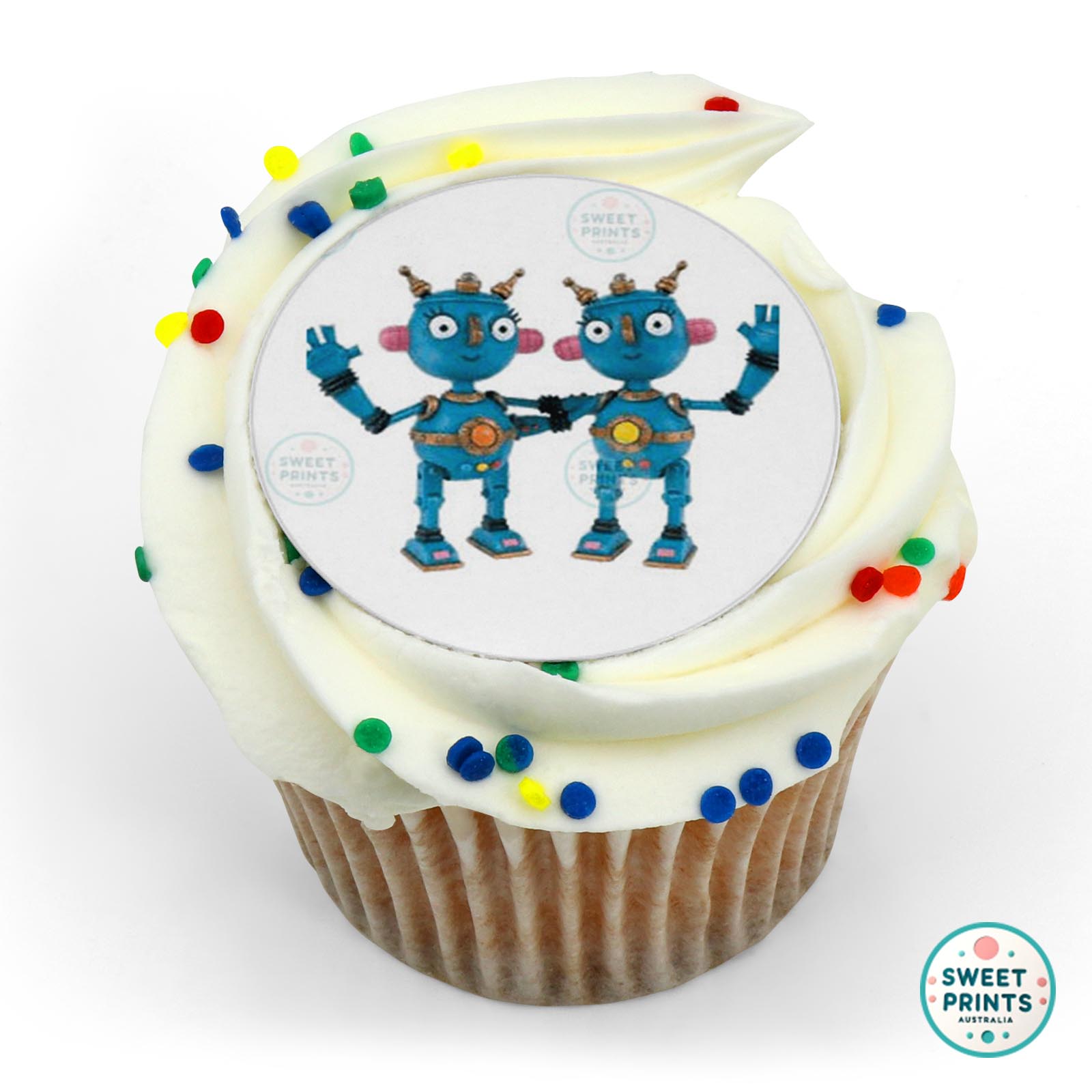Little Robots The Sparky Twins edible cake topper