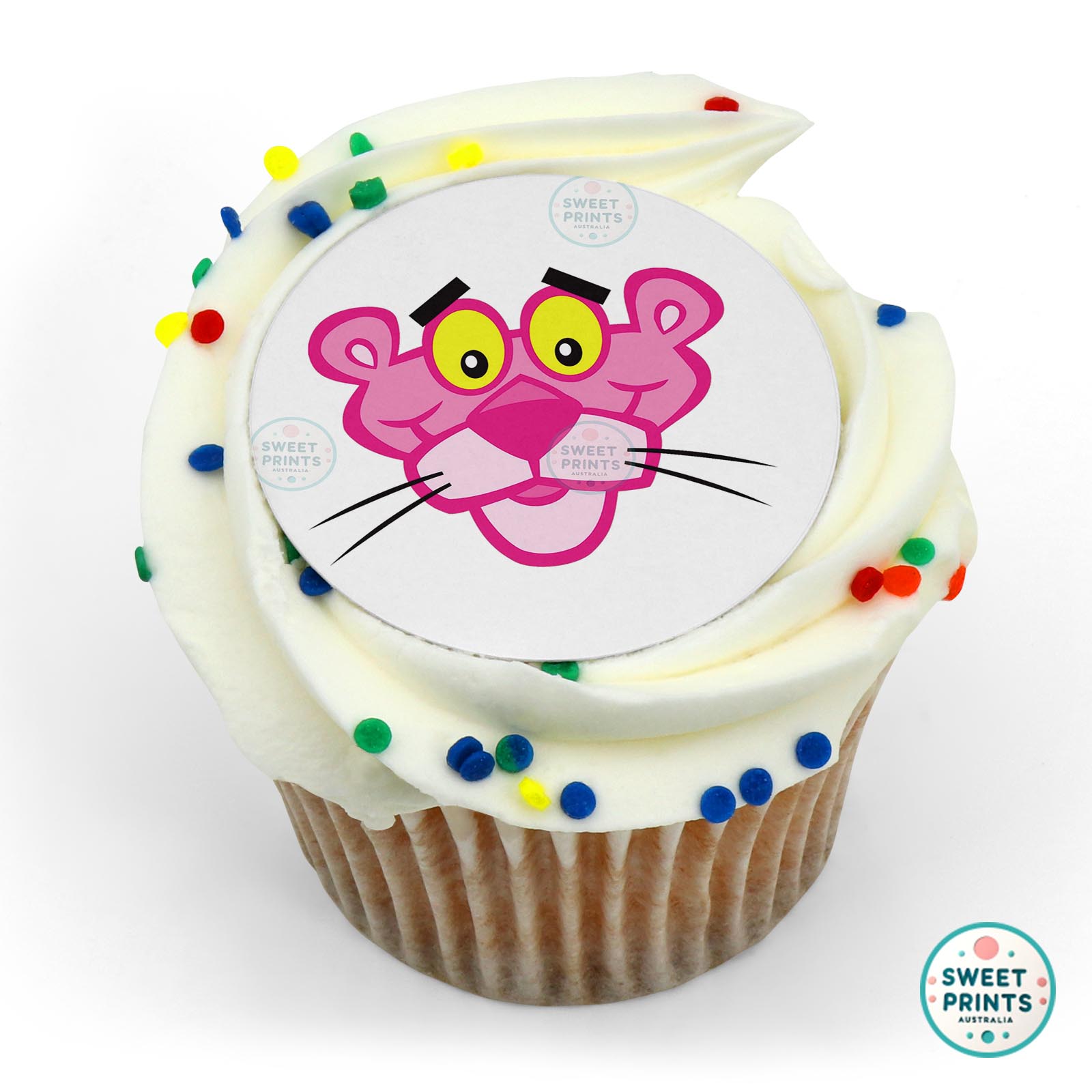 Pink Panther Face edible cake topper