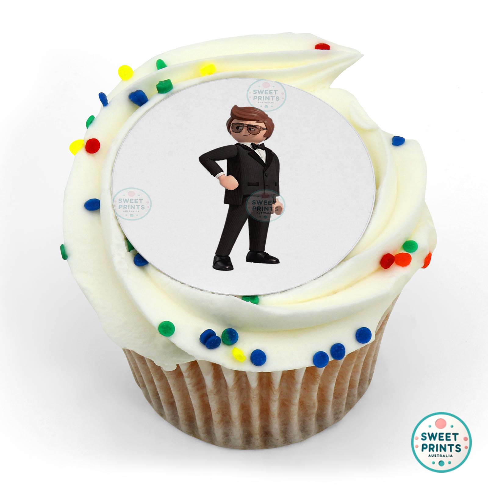 Playmobil The Movie Character Rex Dasher The Secret Agent edible cake topper