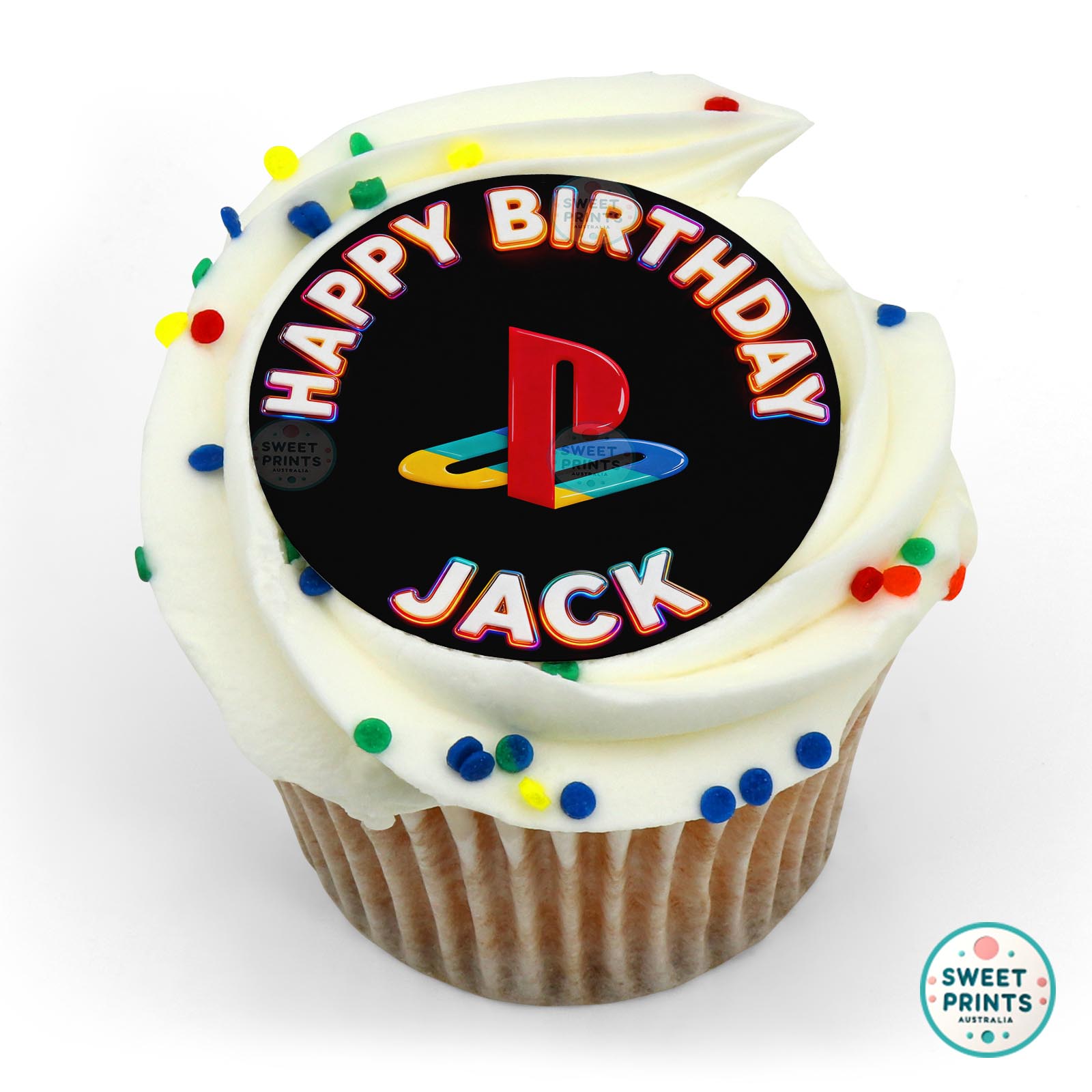 Playstation Logo Colour Custom Name edible cake topper