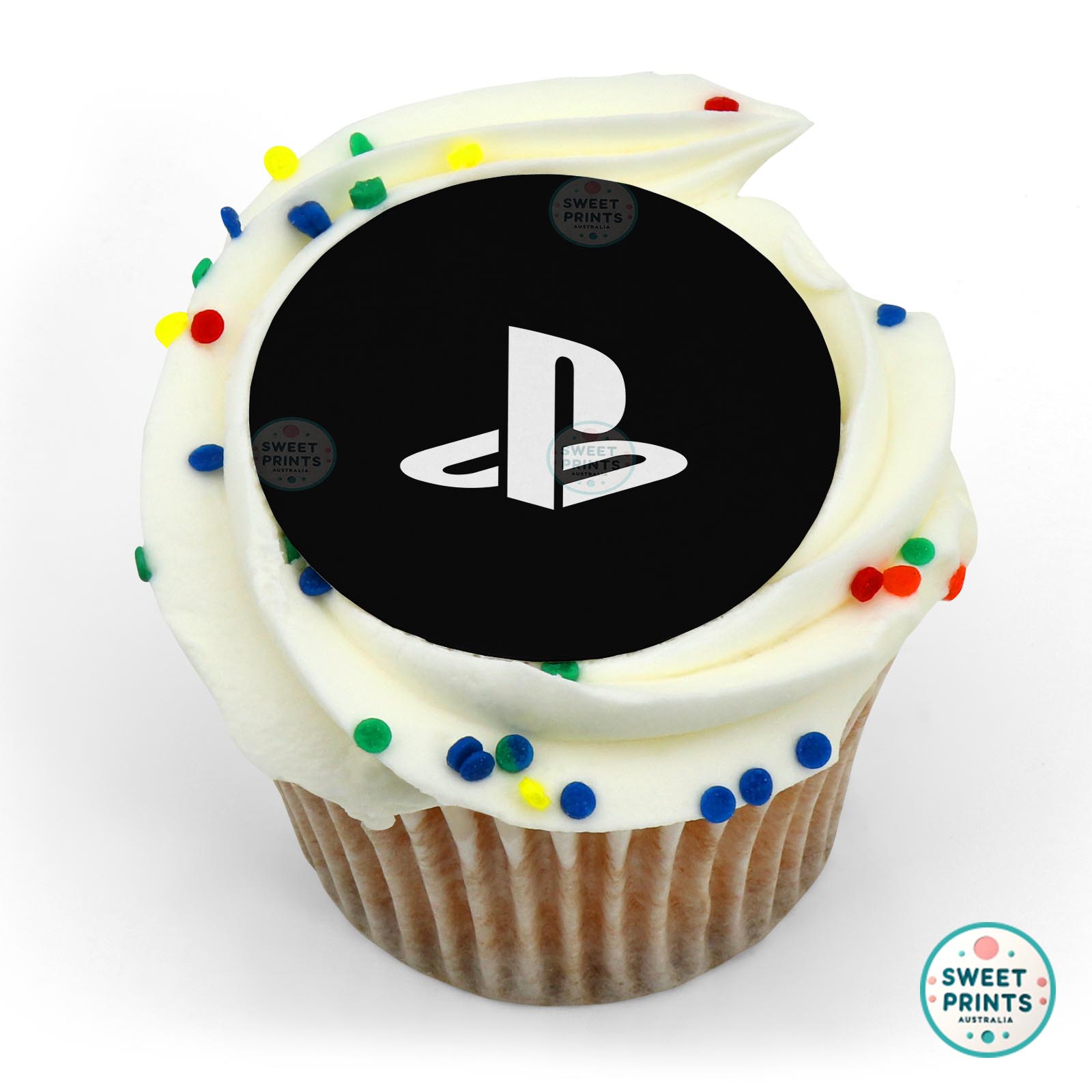 Playstation Logo White On Black edible cake topper