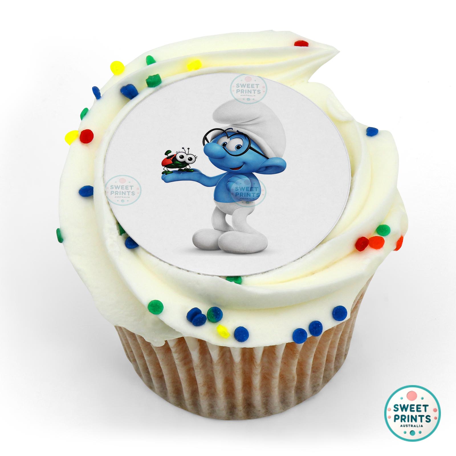 Smurfs Brainy Smurf Ladybug On Hand edible cake topper
