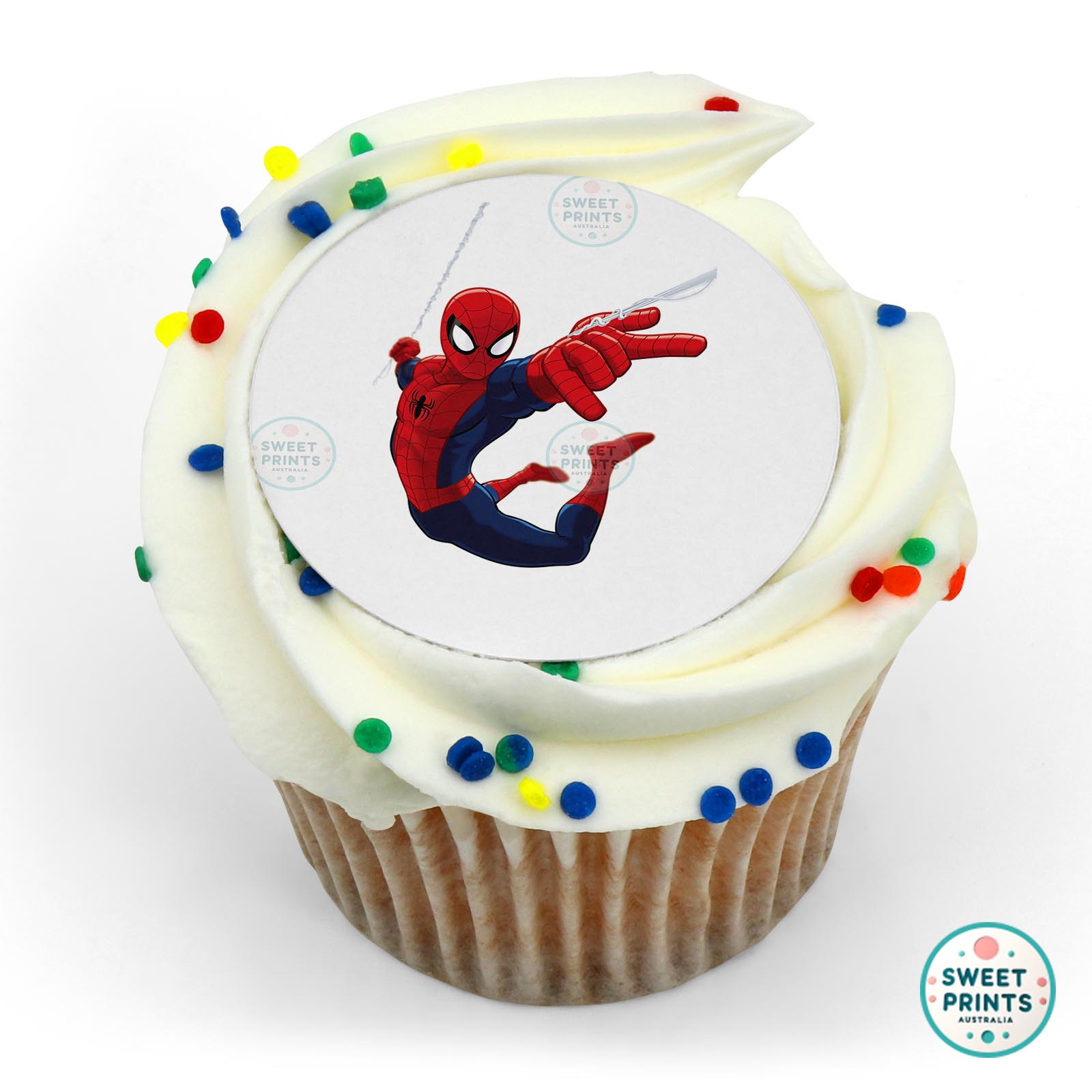 Spiderman Flying Between Buildings edible cake topper