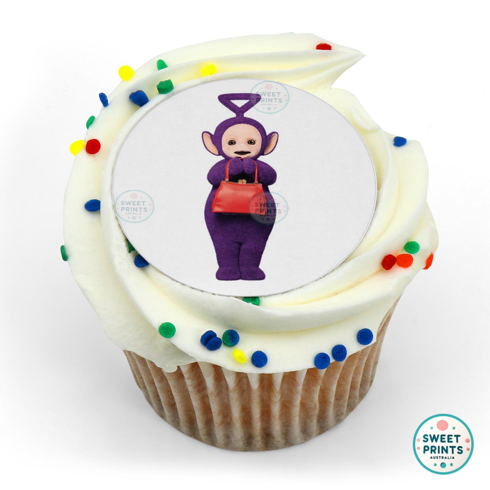 Teletubbies Tinky Winky With Bag edible cake topper