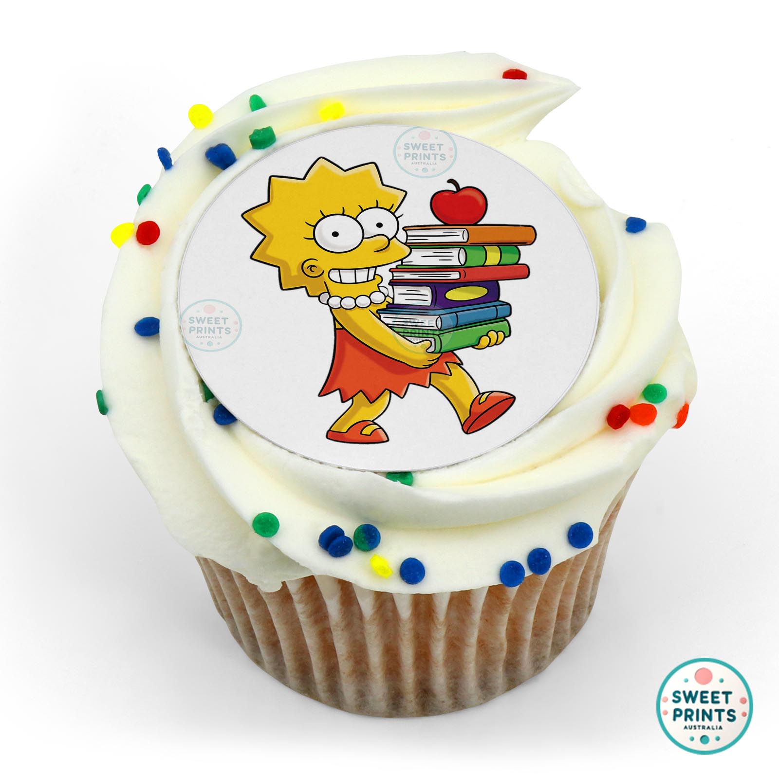 The Simpsons Lisa Simpson With A Pile Of Books edible cake topper