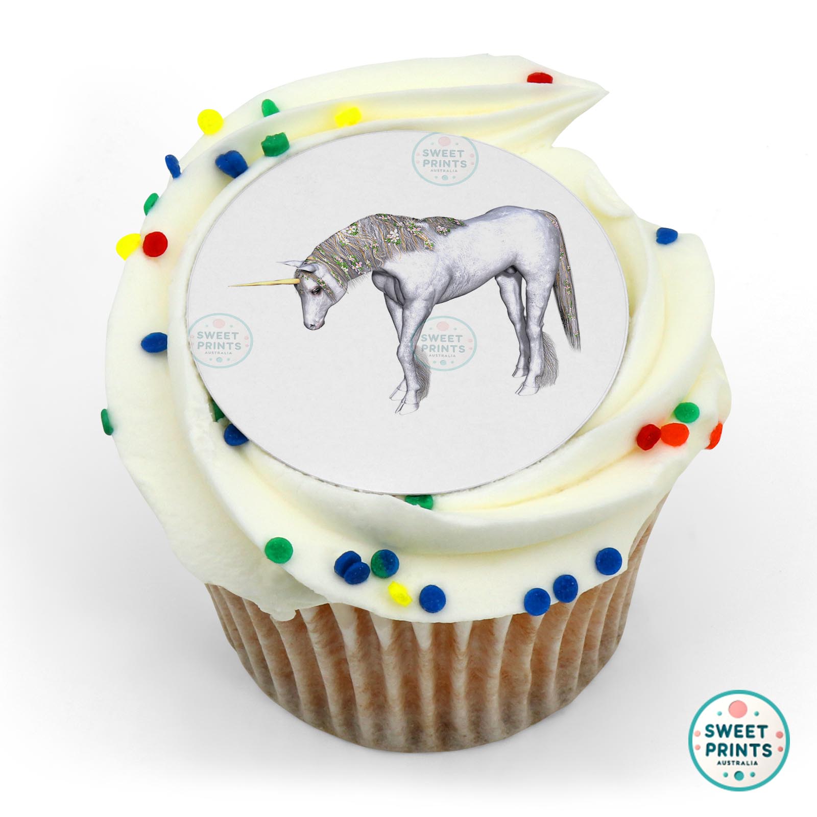 Unicorns Full White Unicorn Head Down edible cake topper
