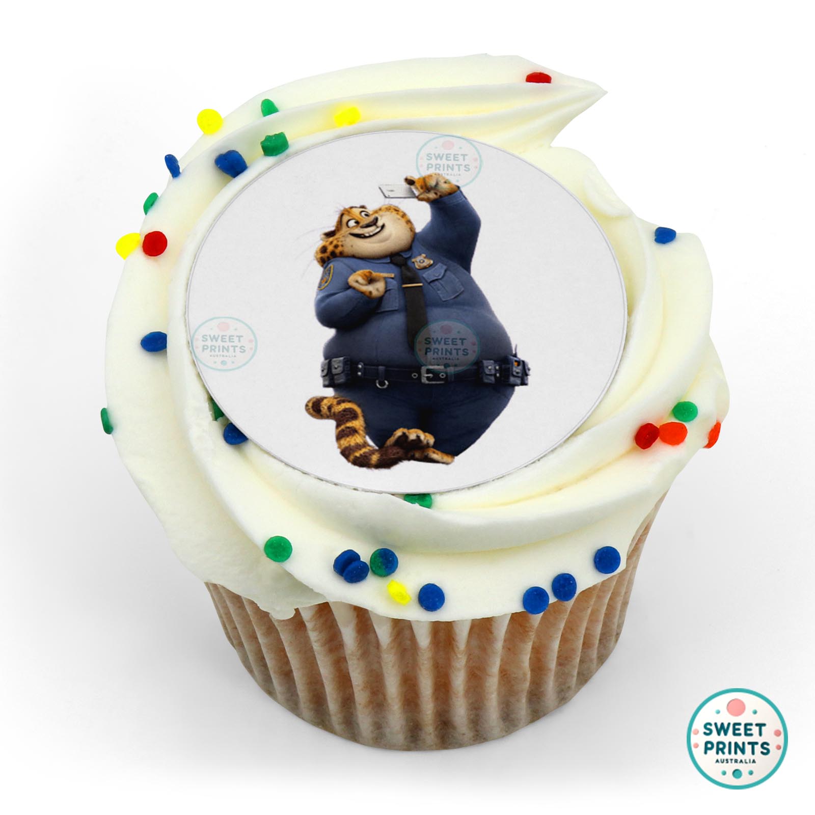 Zootopia Benjamin Clawhauser Taking Selfie edible cake topper