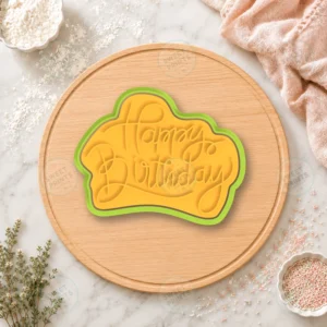 Happy Birthday Cursive Plaque Cookie Cutter & Stamp