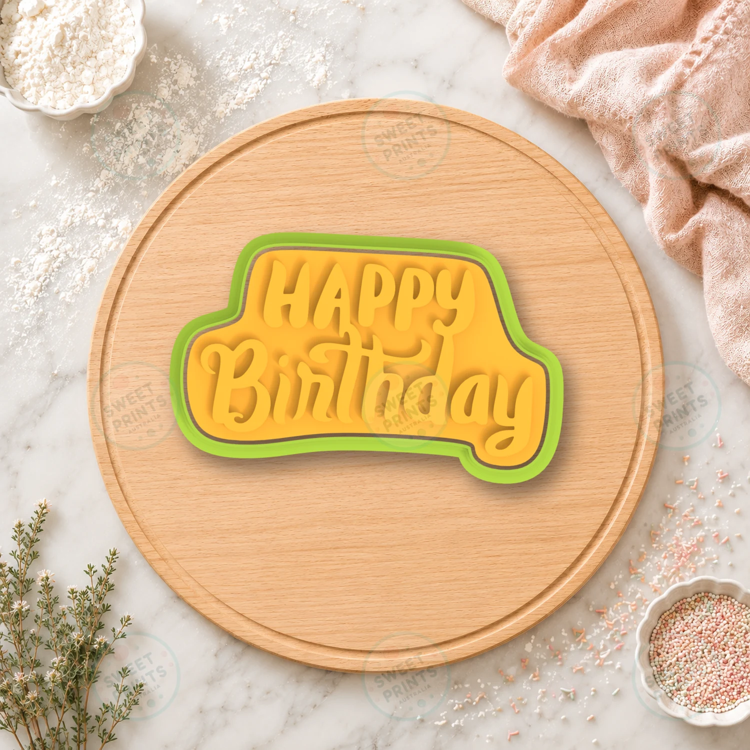 Happy Birthday Retro Font Cookie Cutter & Stamp cookie cutter