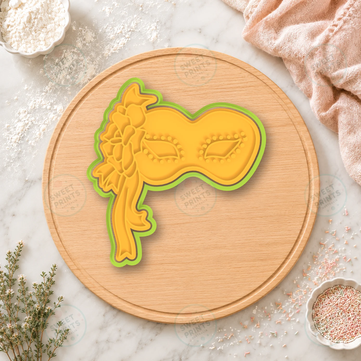 Masquerade Mask With Rose Cookie Cutter & Stamp cookie cutter