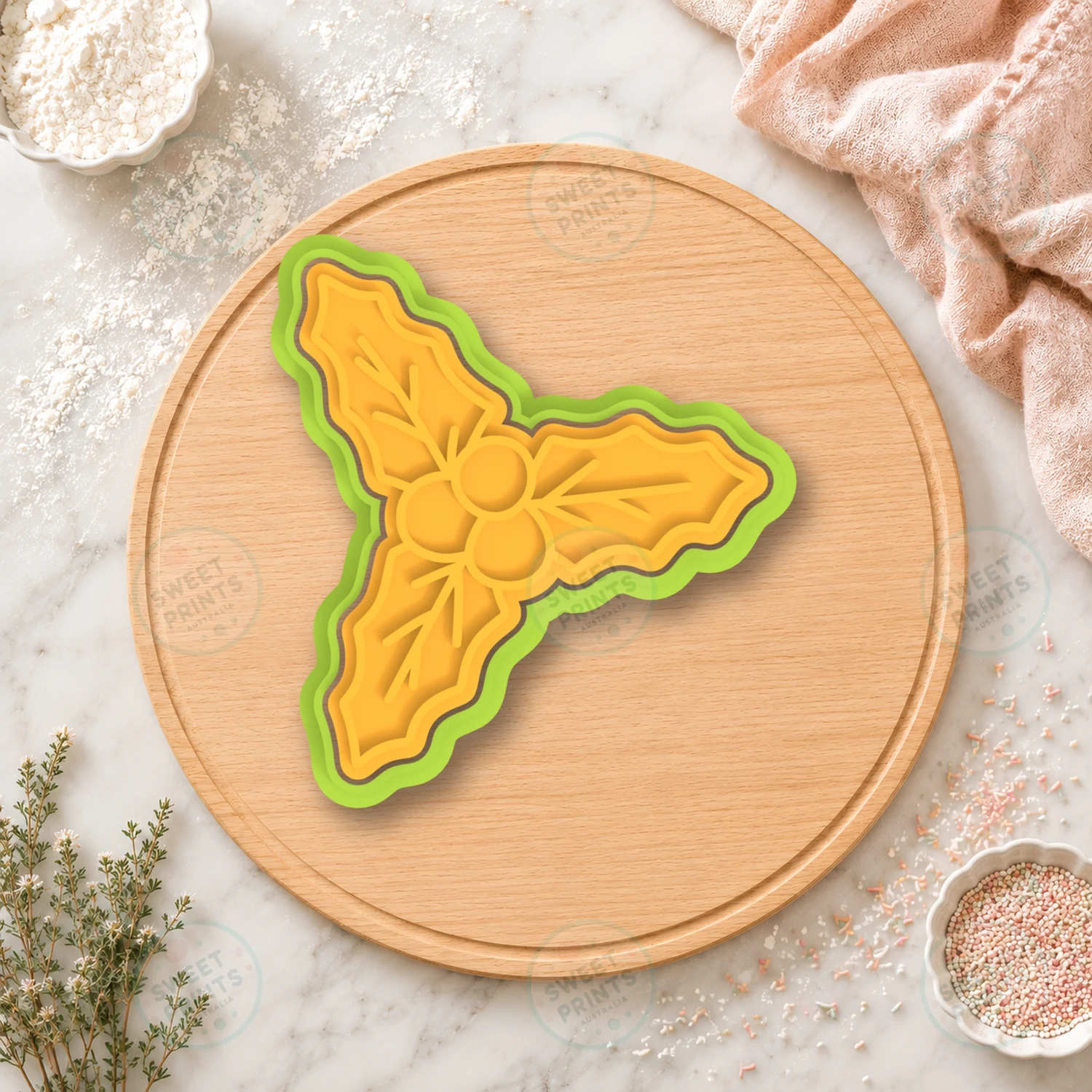 Holly Sprig Cookie Cutter & Stamp cookie cutter