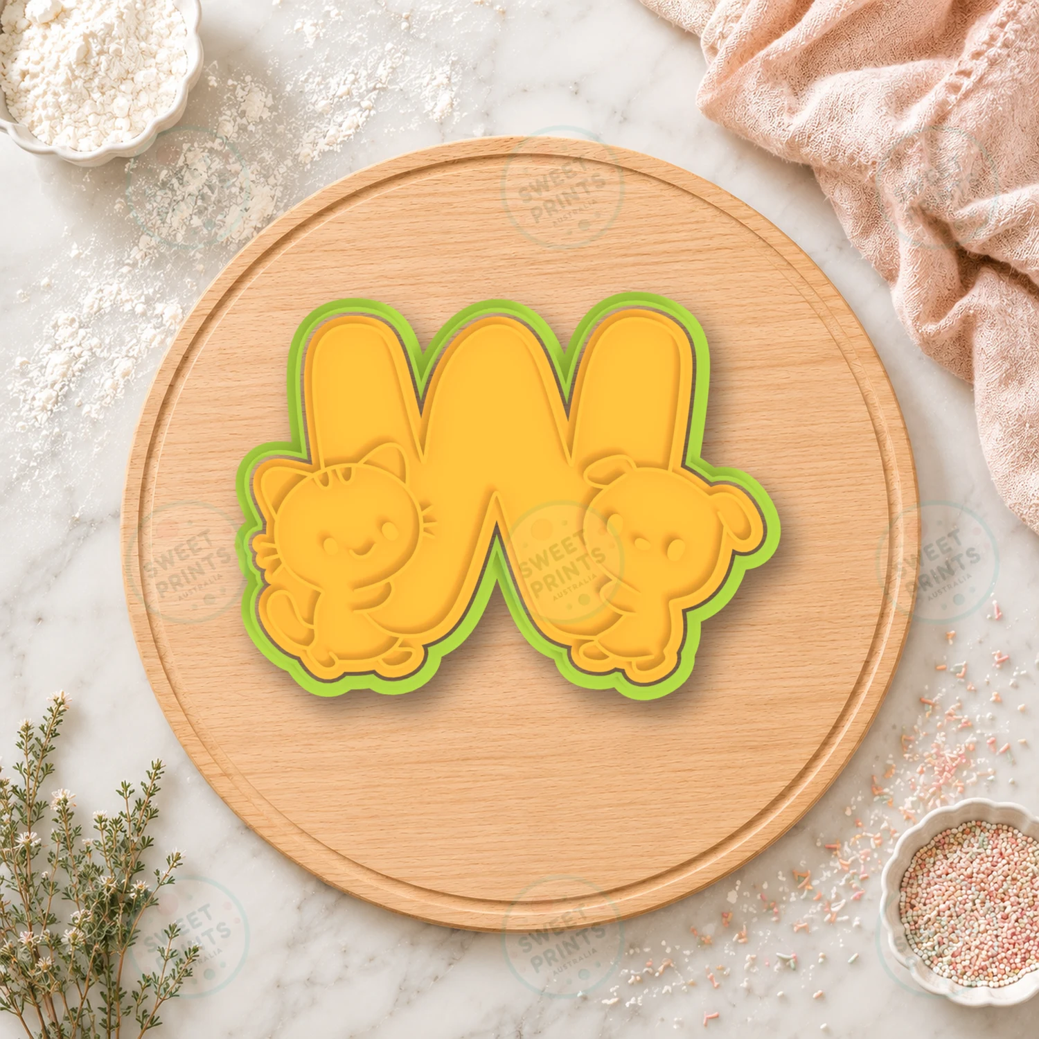 Letter W Cat And Puppy Cookie Cutter & Stamp cookie cutter