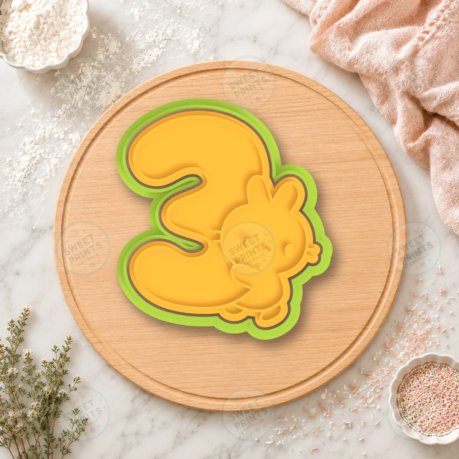 Number 3 Bunny Cookie Cutter & Stamp cookie cutter