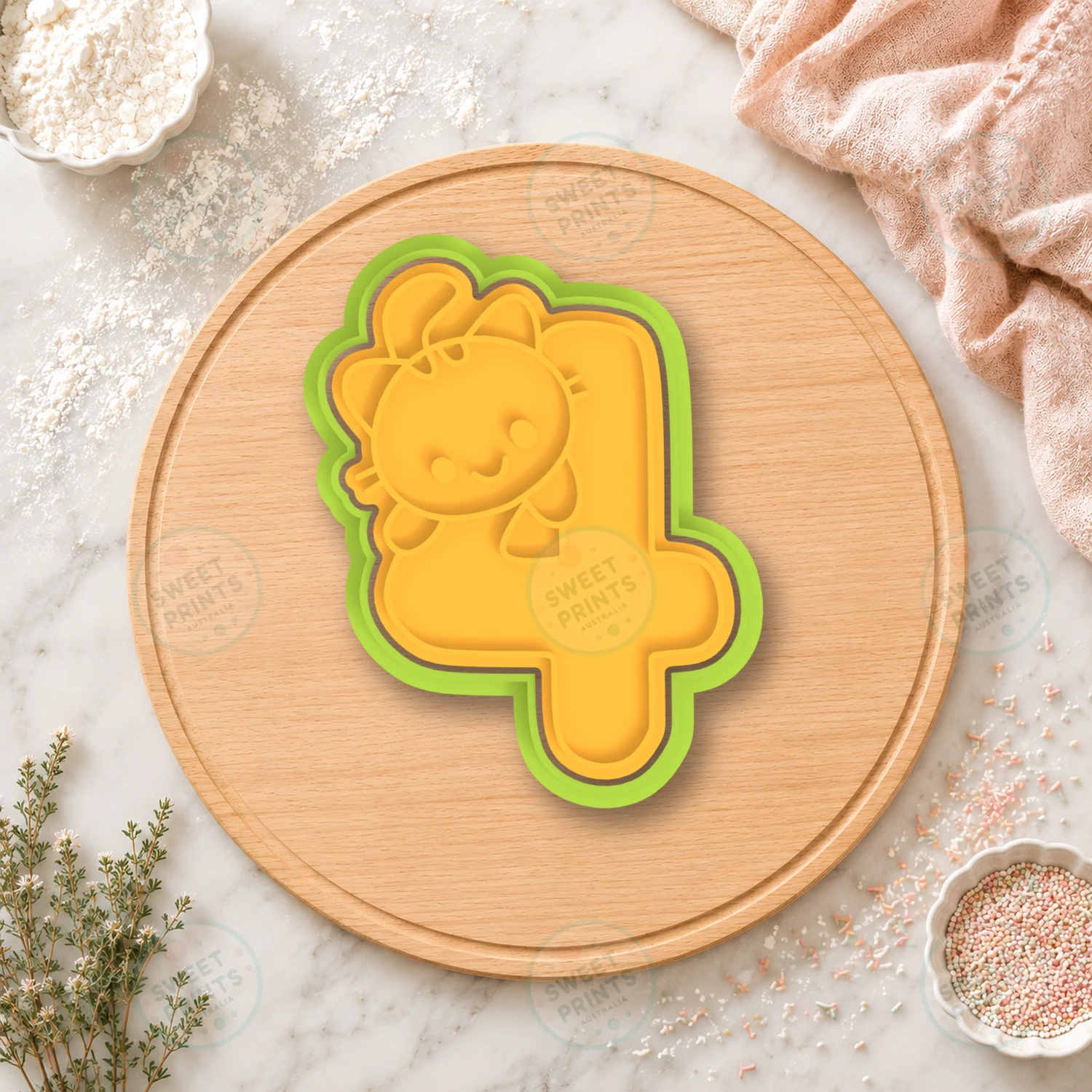 Number 4 Cat Cookie Cutter & Stamp cookie cutter