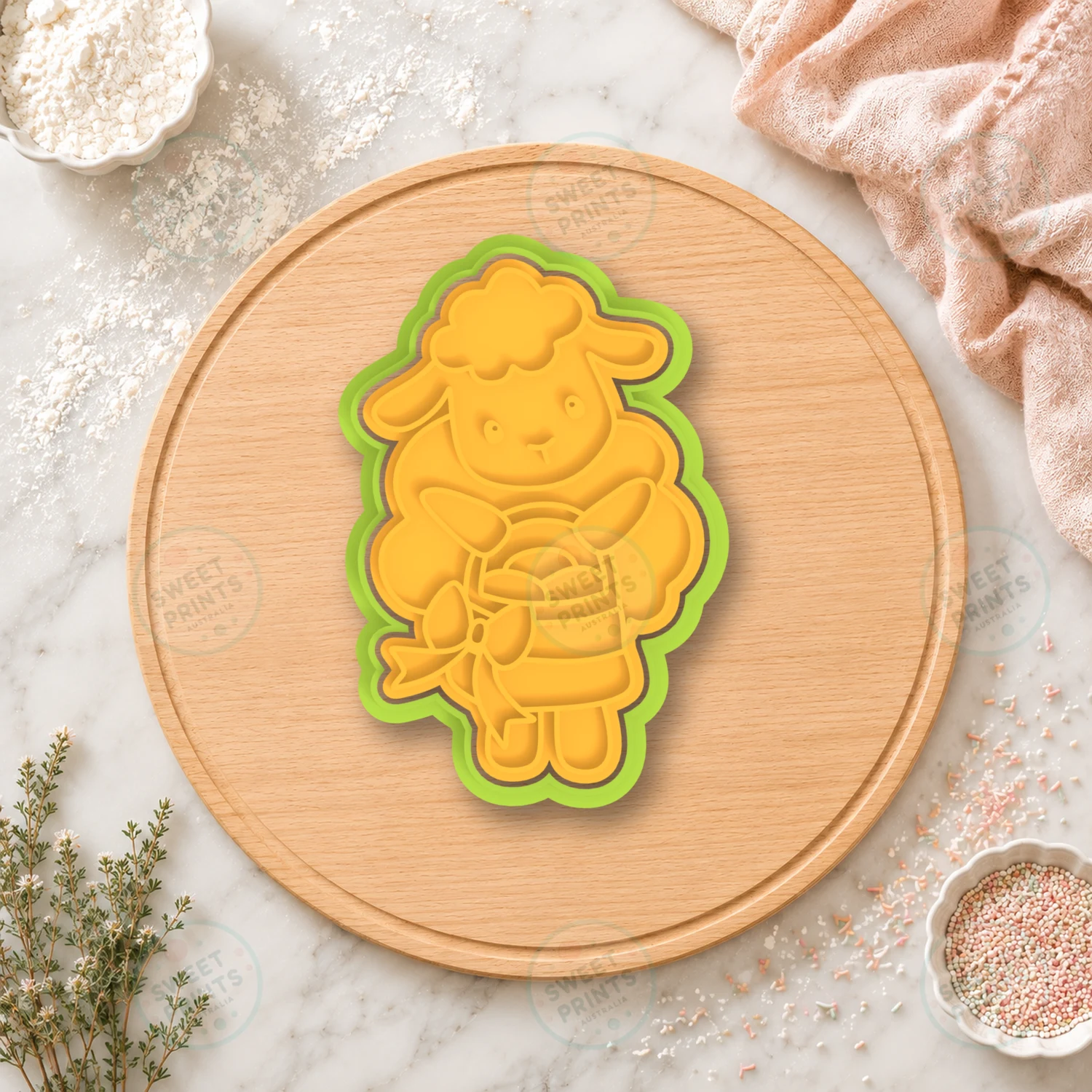 Lamb With Bow Cookie Cutter & Stamp cookie cutter