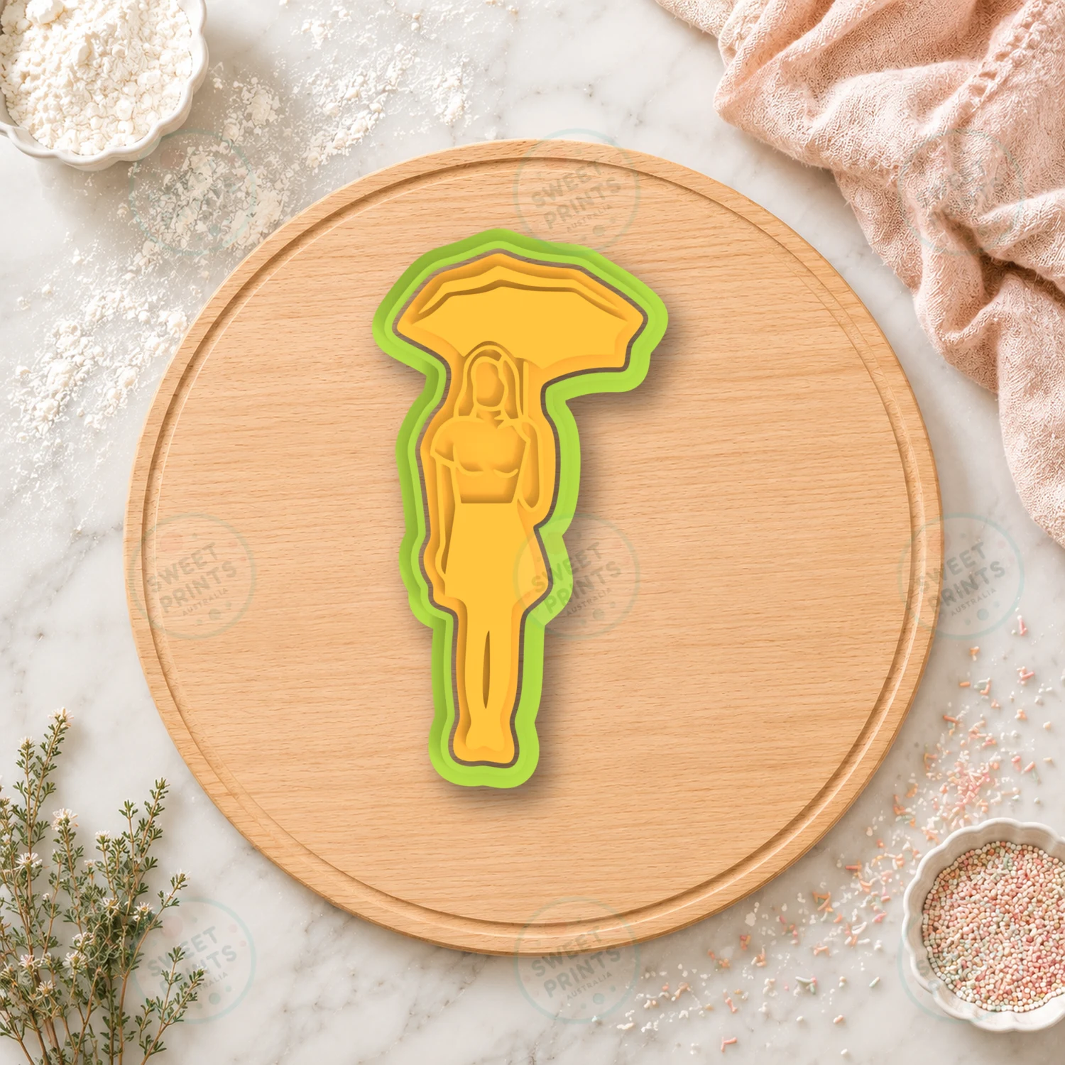 Woman Under Umbrella Cookie Cutter & Stamp cookie cutter