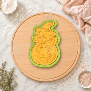 Witch Kitten On Pumpkin Cookie Cutter & Stamp