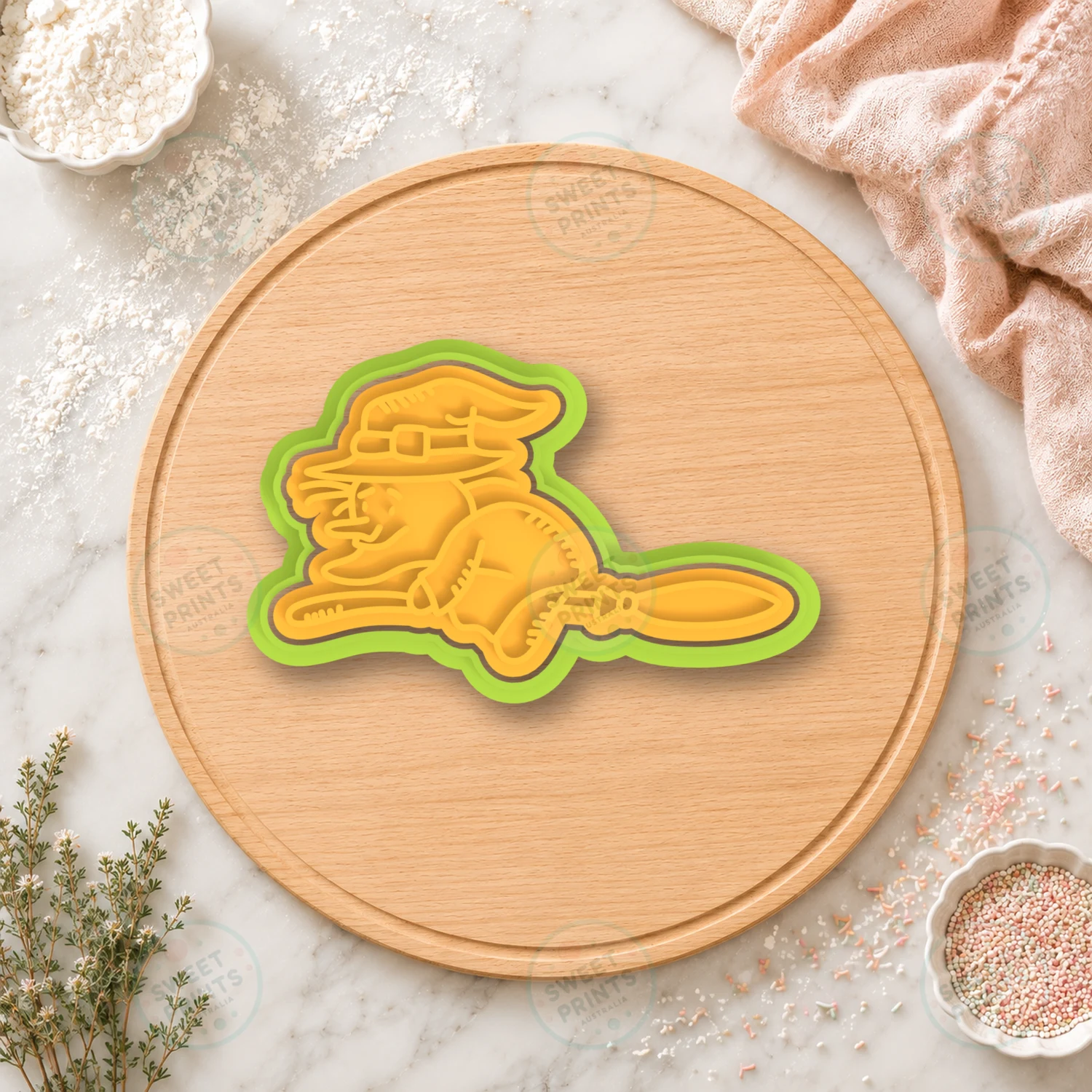 Witch On Broomstick Cookie Cutter & Stamp cookie cutter