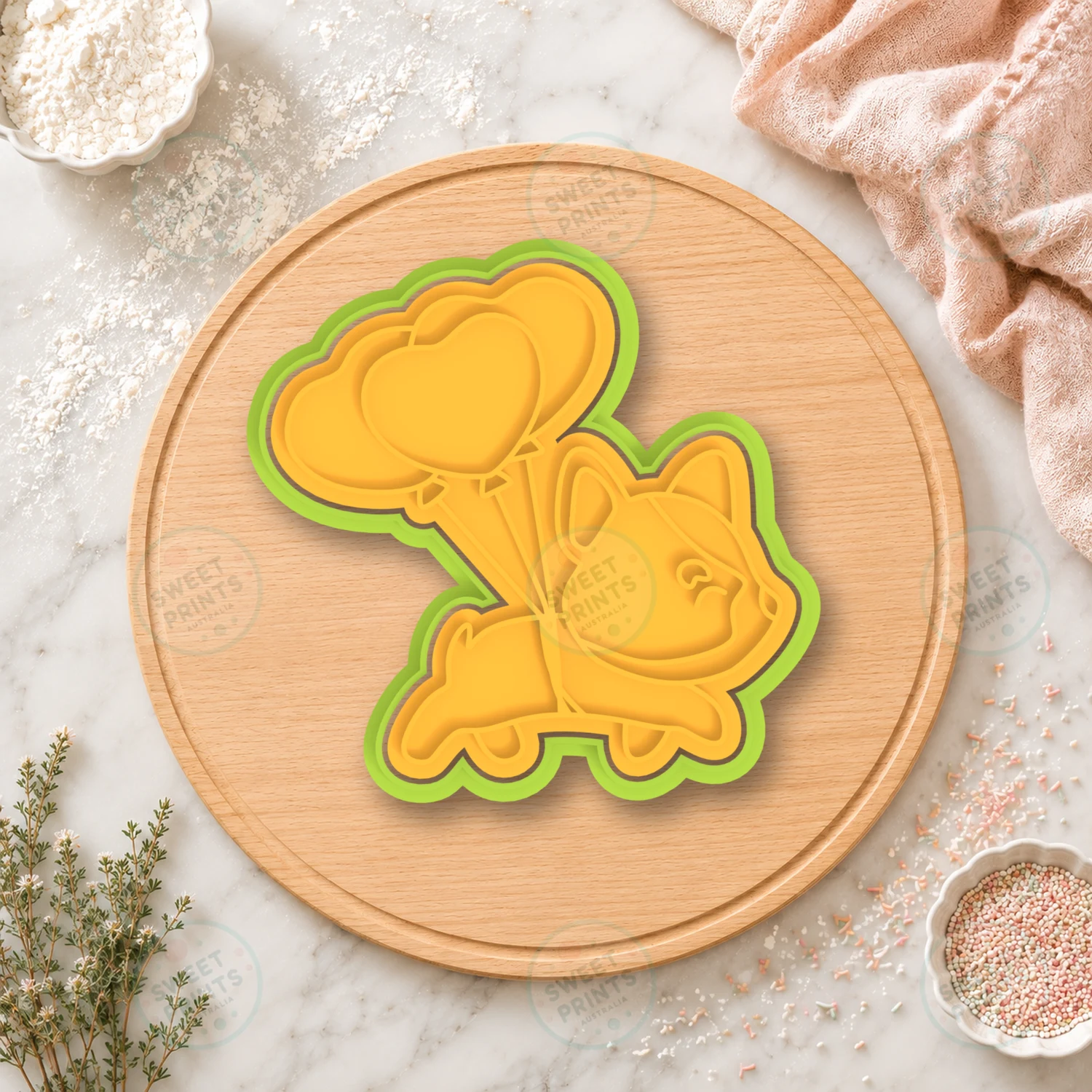 Corgi With Heart Balloons Cookie Cutter & Stamp cookie cutter