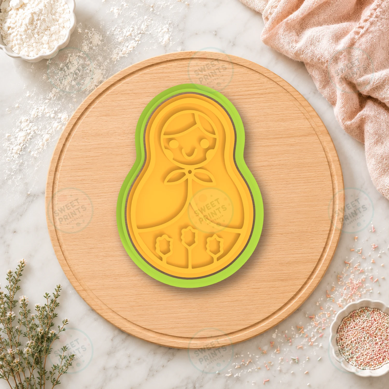 Matryoshka Doll Three Flowers Cookie Cutter & Stamp cookie cutter