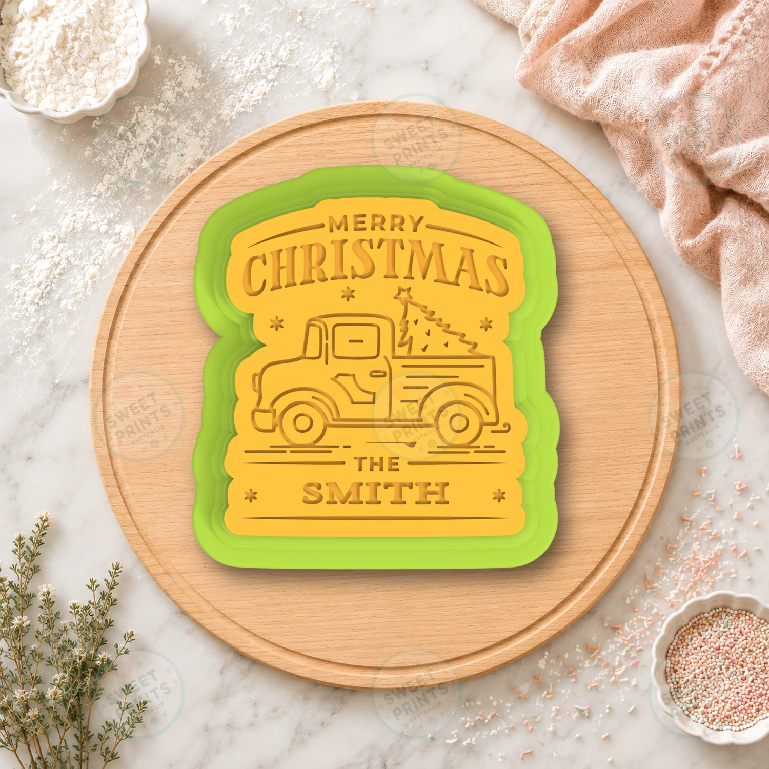 Merry Christmas Van Custom Cookie Cutter & Stamp cookie cutter